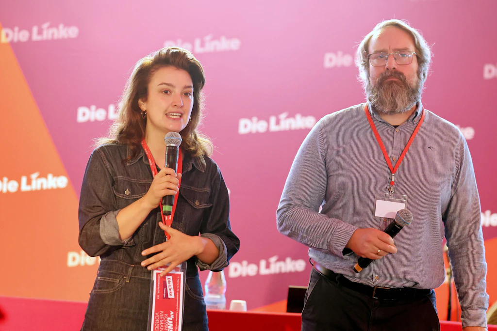 Katja Maurer und Ralf Plötner, die beiden&nbsp; Landesvorsitzenden der Linken Thüringen, haben beim Landesparteitag am Wochenende erläutert, wie man bis 2029 wieder zur stärksten „demokratischen Kraft“ im Freistaat werden will.
