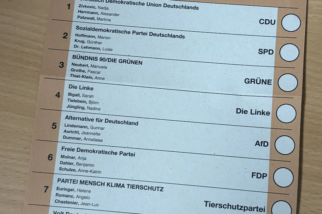 Stimmzettel für die Wahl zur BVV im Wahlkreis Marzahn-Hellersdorf.