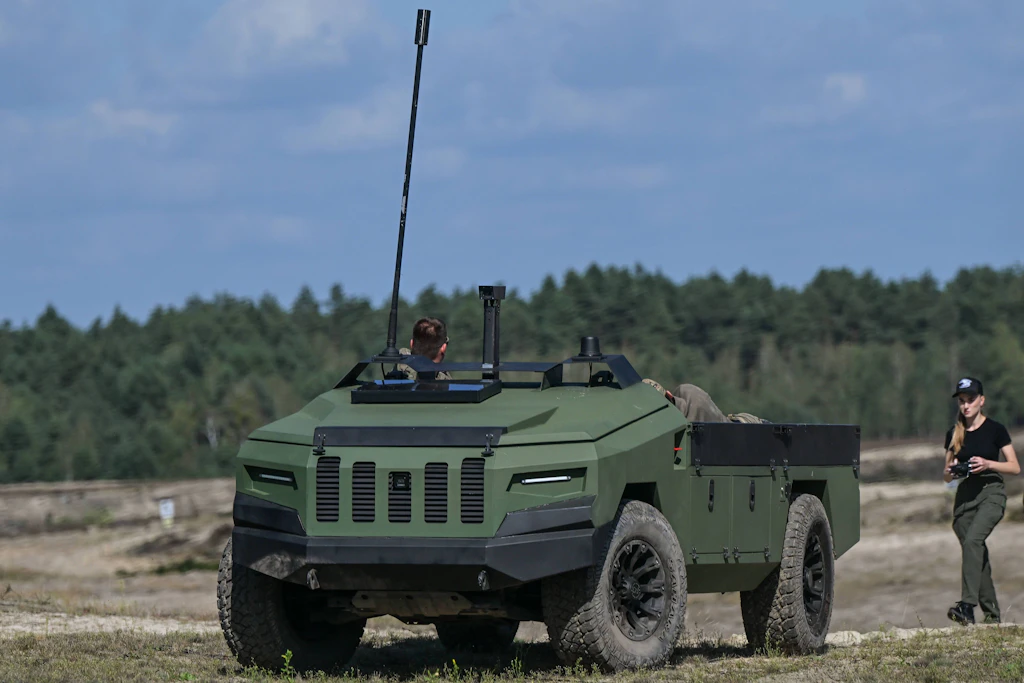 Der ukrainische Bodenroboter Protector UGV bei einer Militärübung in Polen.