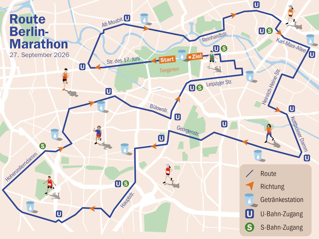 Verlauf der Marathonstrecke am Sonntag