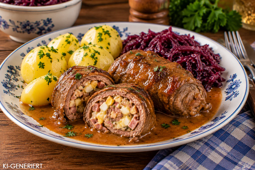 In den leckeren Schlemmerrouladen versteckt sich eine Überraschung aus Wurst und Käse. Im Rezept erfahren Sie alle Details der besonderen Füllung für den Klassiker der Hausmannskost.