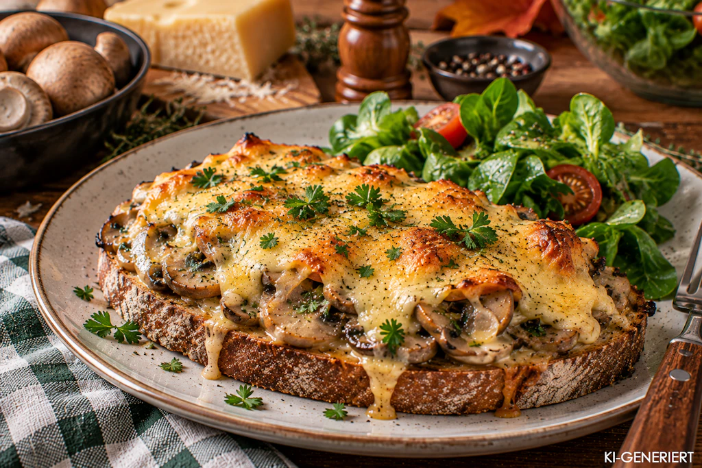 Rezept für gebackene Pilzschnitte mit Käse: Das goldene Brot aus dem Ofen
