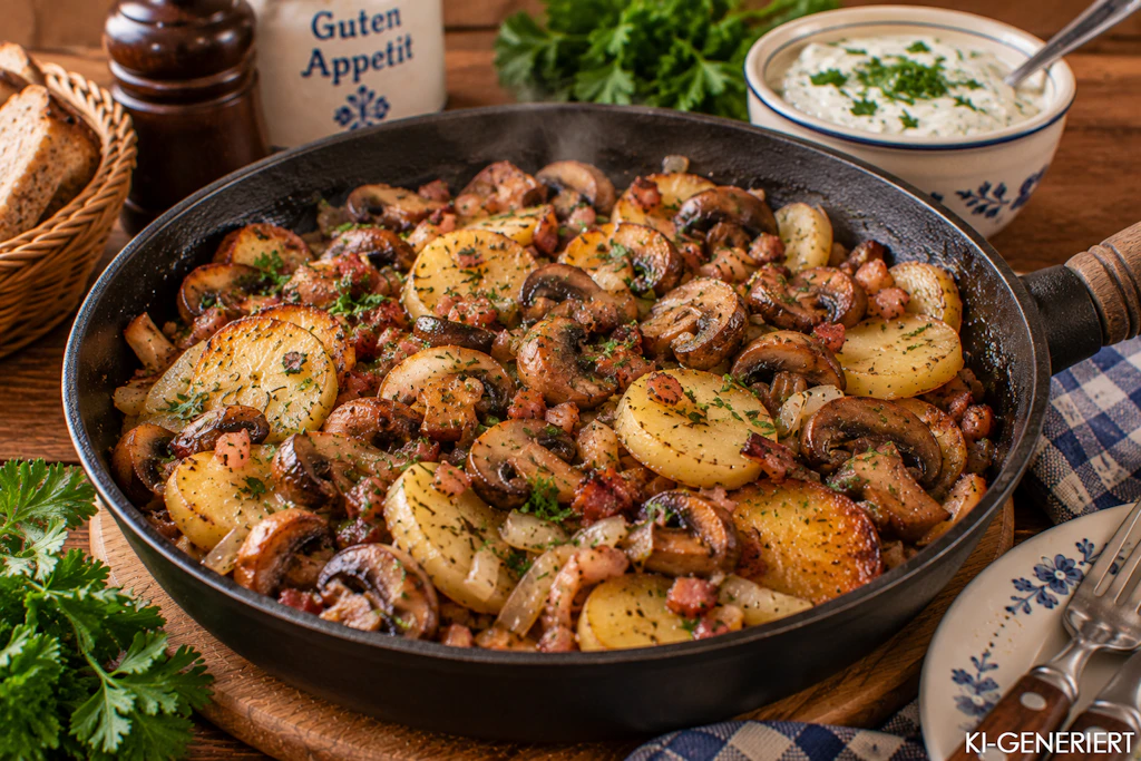 <a href="https://www.berliner-kurier.de/article/bauernomelette-rezept-10391113">Die Zutaten für die Pilzpfanne mit Kartoffeln und Speck</a> müssen richtig angeröstet werden, damit die Pfanne ihren typischen Geschmack bekommt.