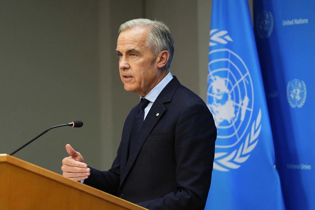 Kanadas Premierminister Mark Carney erläutert am 22. September 2026 am Rande der UN-Generalversammlung in New York seine Pläne für neue internationale Bündnisse.