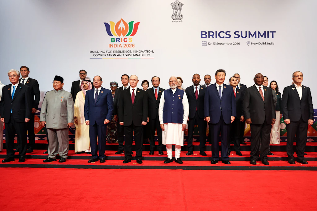 Kasachstan war auch auf dem Brics-Gipfel in Indien vertreten, Tokajew ist ganz links im Bild.
