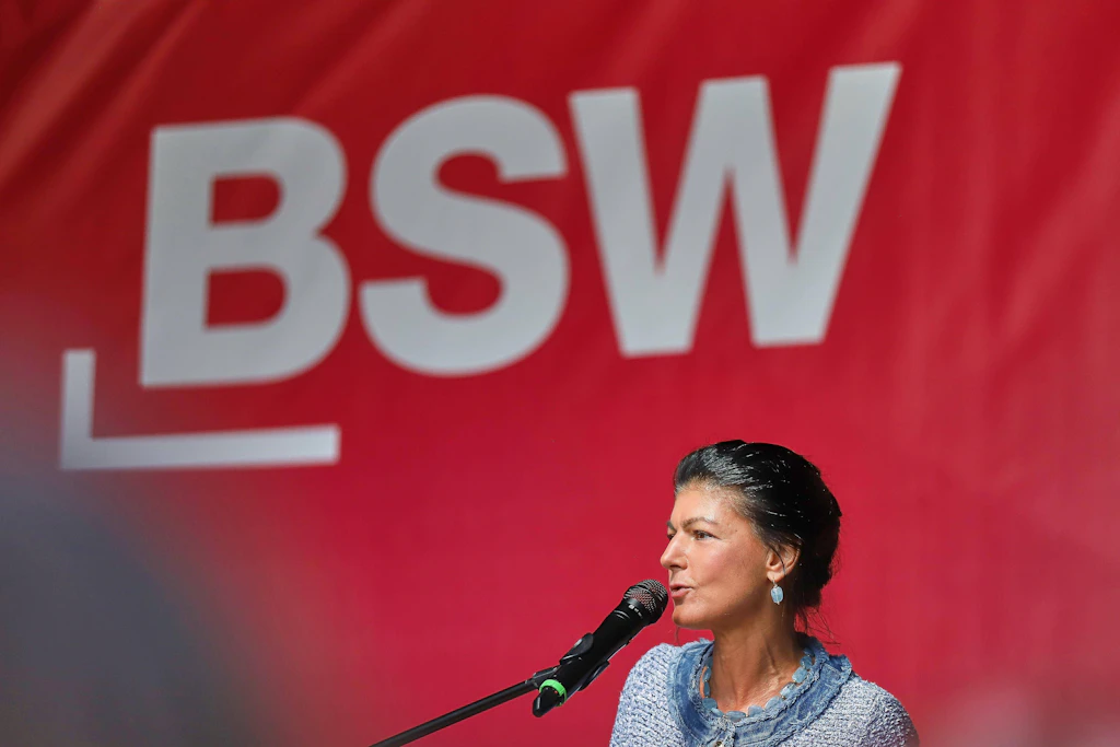 Sahra Wagenknecht in Halle beim Wahlkampf-Abschluss des BSW vor der Landtagswahl in Sachsen Anhalt Anfang September.