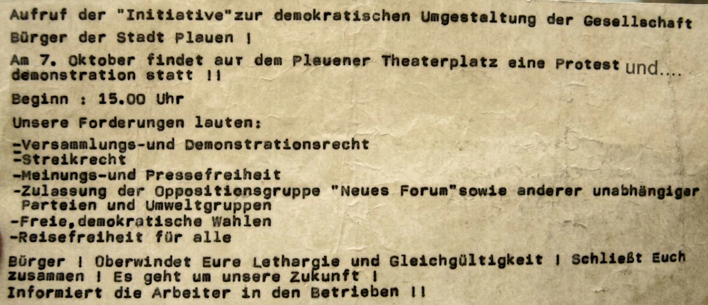 Der Originaltext deS Flugblattes&nbsp;von Plauen