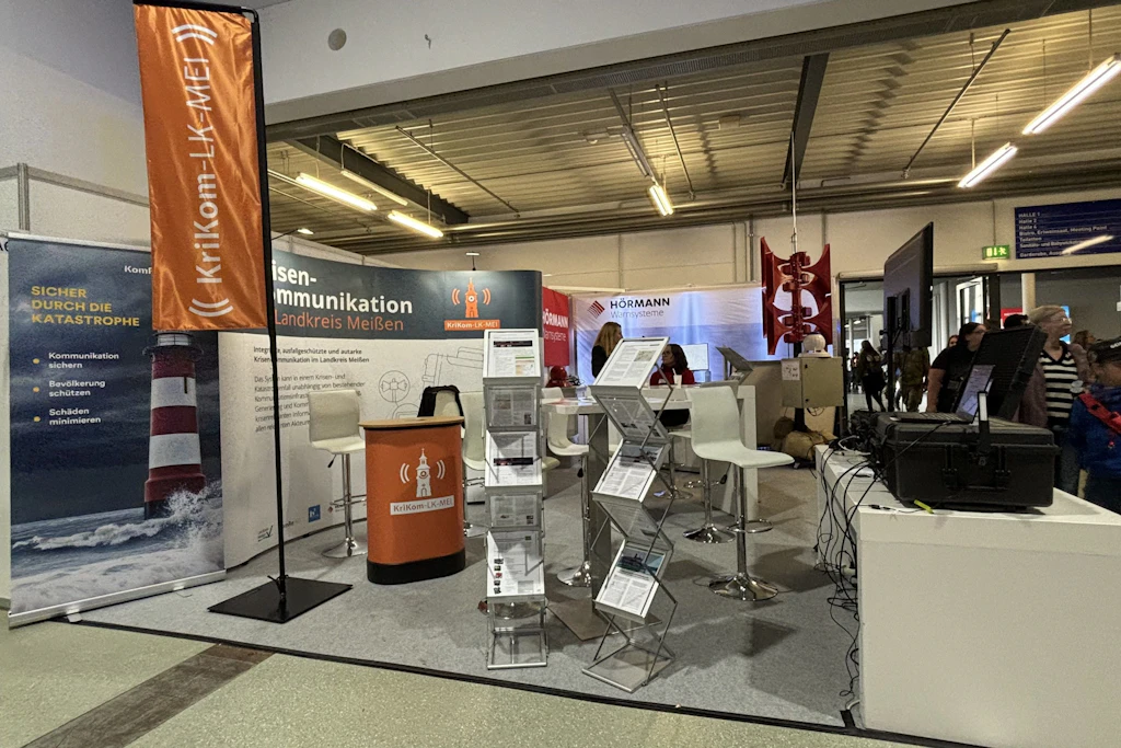 Florian-Messe in Dresden: Das Projekt KriKom-LK-MEI informiert in Halle 3 über Krisenkommunikation im Landkreis Meißen.