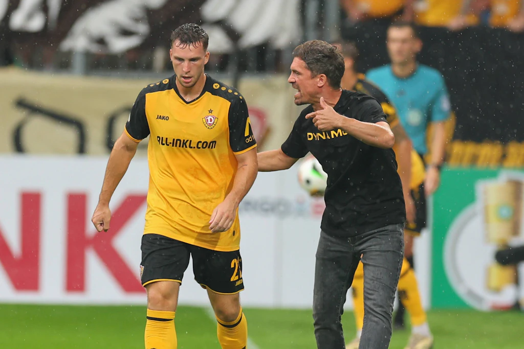 Bei Dynamo Dresden kam Stürmer Robin Meißner (l.) unter Trainer Thomas Stamm vor seinem Wechsel nur noch selten zum Zug.