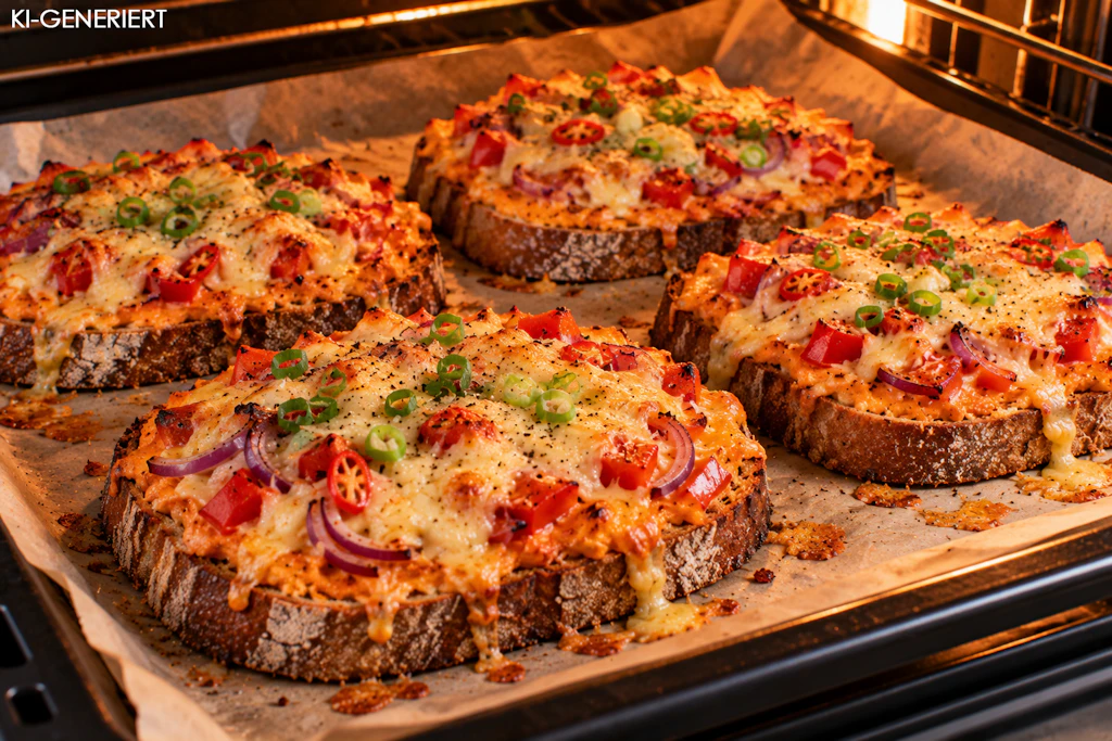 Im Backofen werden die Hexenstullen gebacken und bekommen ihre knusprige Kruste aus leckerem geschmolzenem Käse.