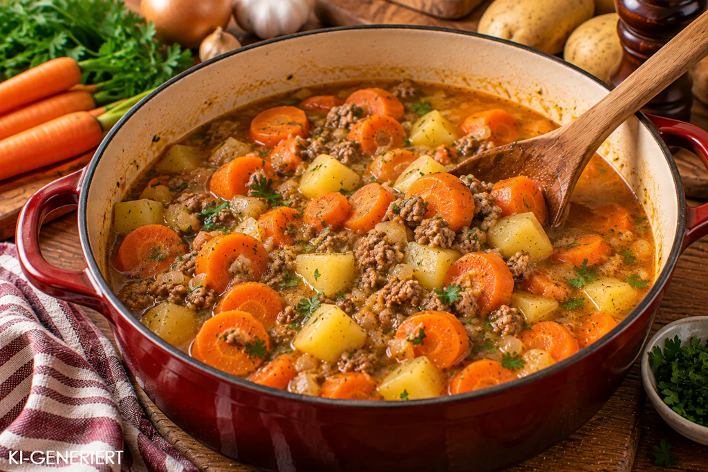 Der Möhreneintopf nach unserem Rezept ist schnell gekocht. Mit einem großen Topf bekommen Sie die Familie satt ... und das sogar für mehrere Tage!