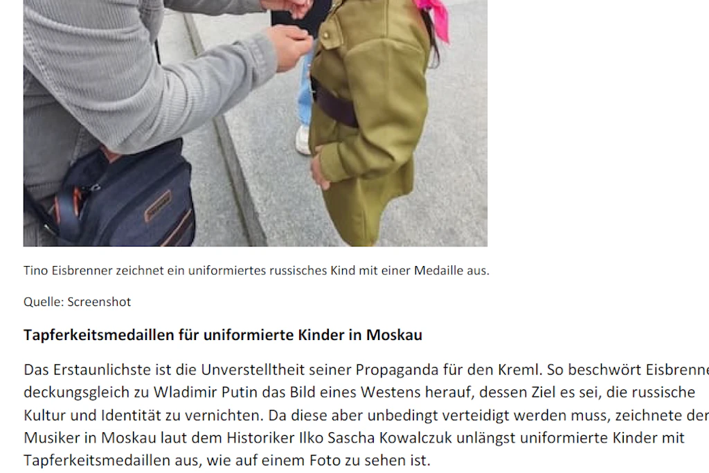 Auszug aus dem SZ-Artikel vom 10. Oktober: Aus einem Kind werden Kinder, aus einer Medaille Tapferkeitsmedaillen, und das auf wenigen Zentimetern. Woher das Foto stammt, schreibt die Sächsische Zeitung auch nicht.