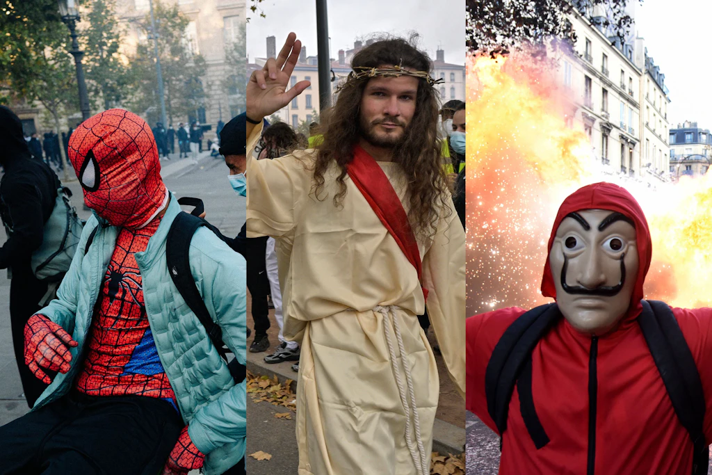 Von Spider-Man bis Jesus: Wie Frankreichs Protestierende ihre Wut inszenieren