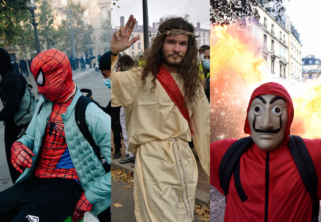 Von Spider-Man bis Jesus: Wie Frankreichs Protestierende ihre Wut inszenieren
