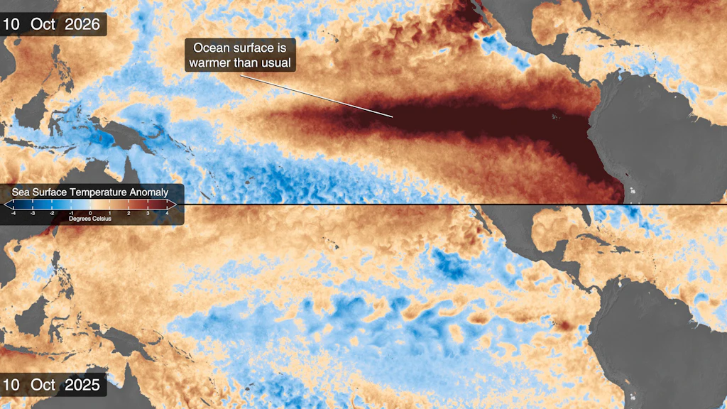 Der Pazifik verfärbt sich: Nasa-Satelliten zeigen den Rekord-El-Niño aus dem All