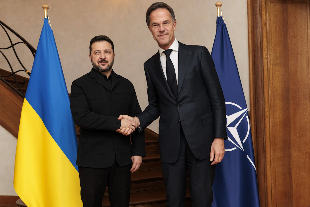 Nato-Generalsekretär Mark Rutte trifft am 15. Oktober 2026 in seiner Residenz in Brüssel, Belgien, mit dem ukrainischen Präsidenten Wolodymyr Selenskyj zusammen.