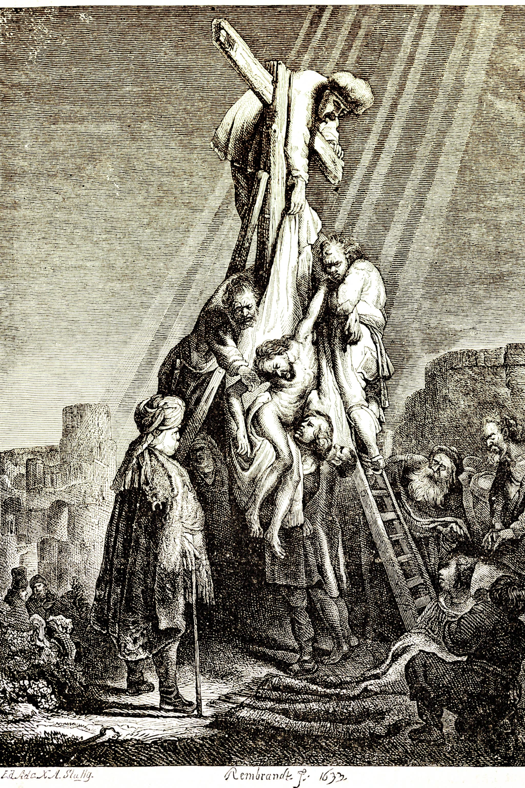„Die Kreuzabnahme“, Illustration von 1869 nach Rembrandt